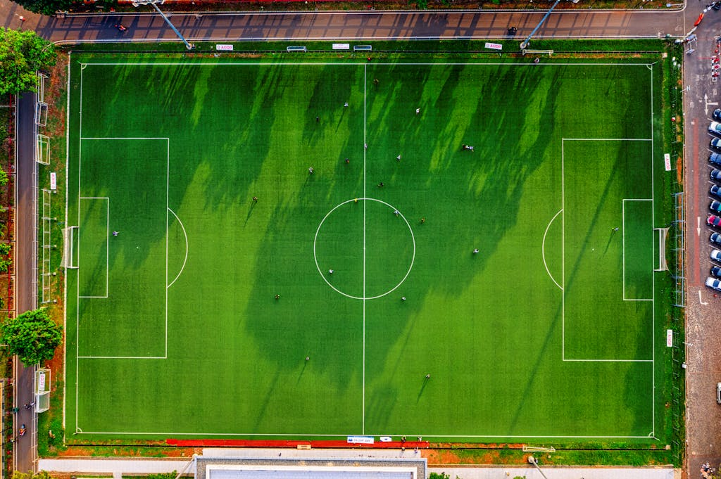 Top View Photo of Soccer Field during Day